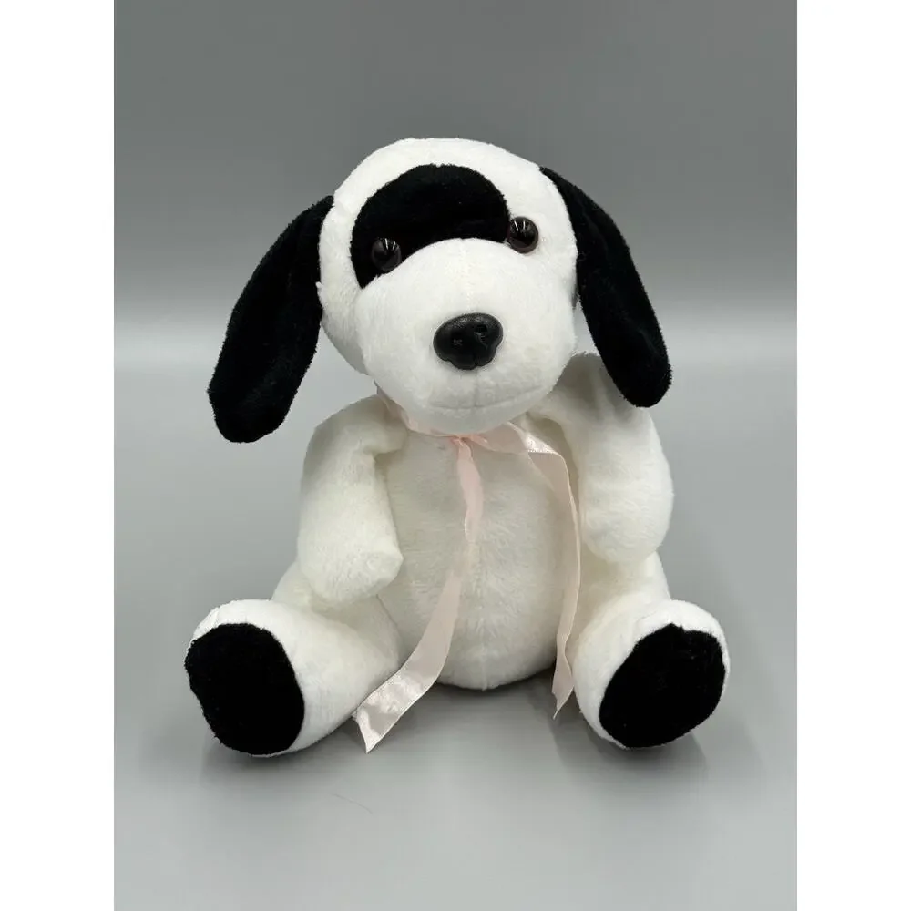 The Amusement Factory Puppy Dog Sitting Plush 9.5”‎ Stuffed Animal Black & White